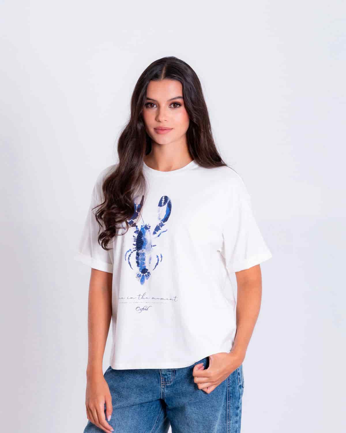 Camiseta blanca estampado frontal para mujer - miniatura 1