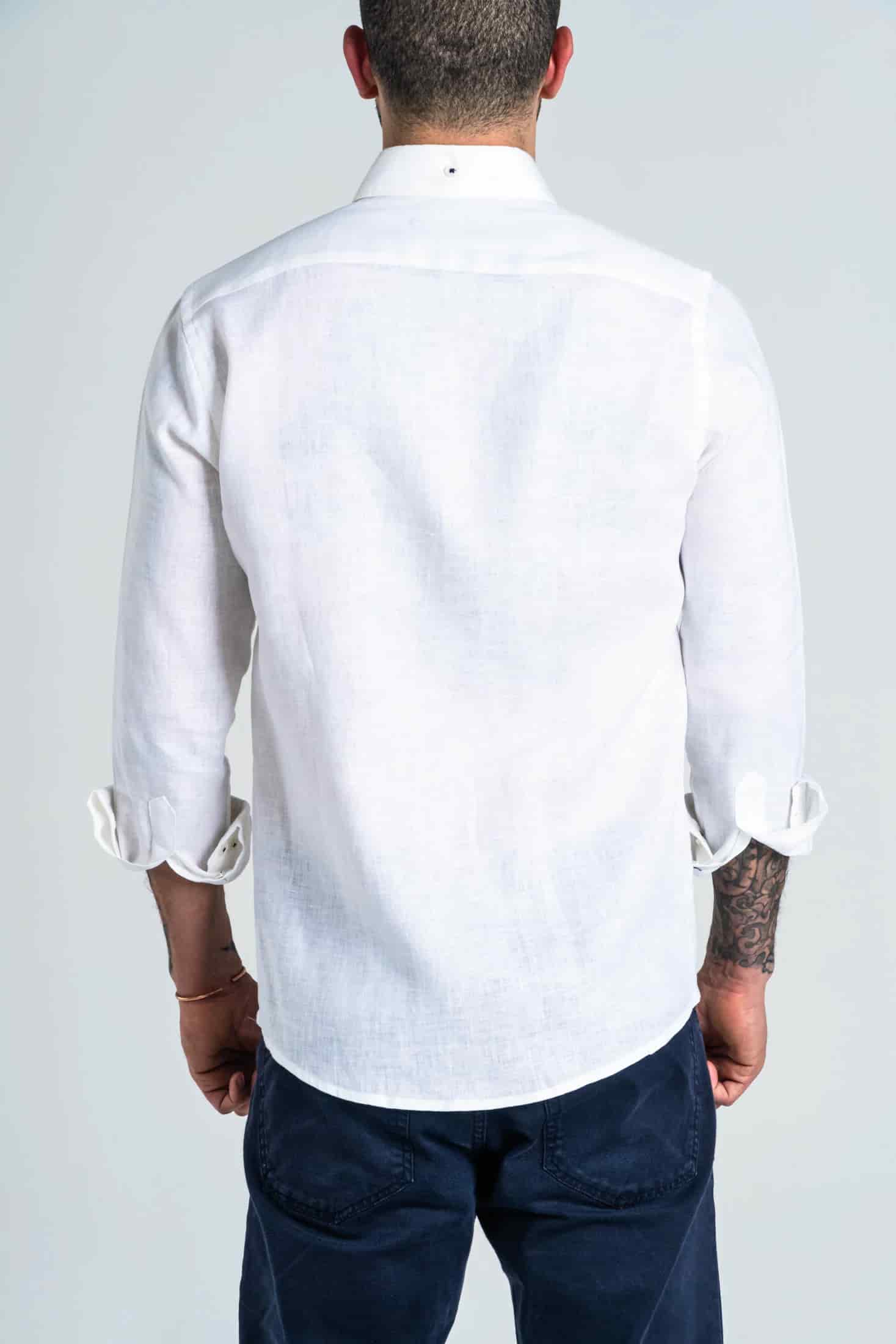Camisa Botón Contraste Lino Blanco - miniatura 6