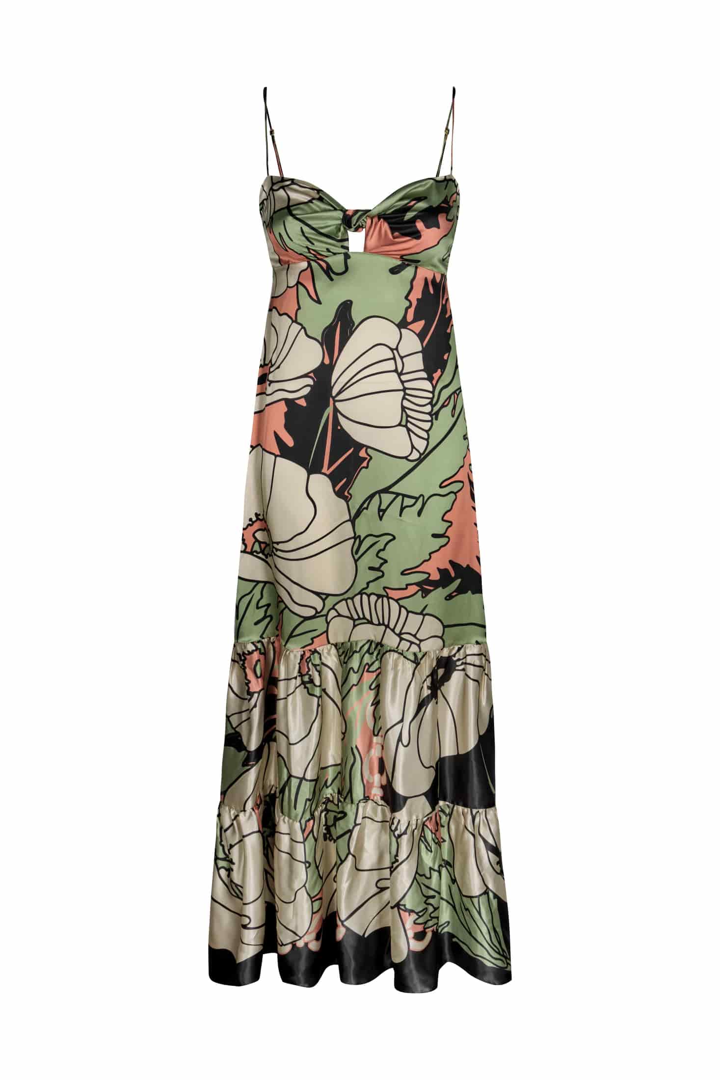 Julieta Satin Silk Maxi Dress / Sage Gladiolos Garden - miniatura 2