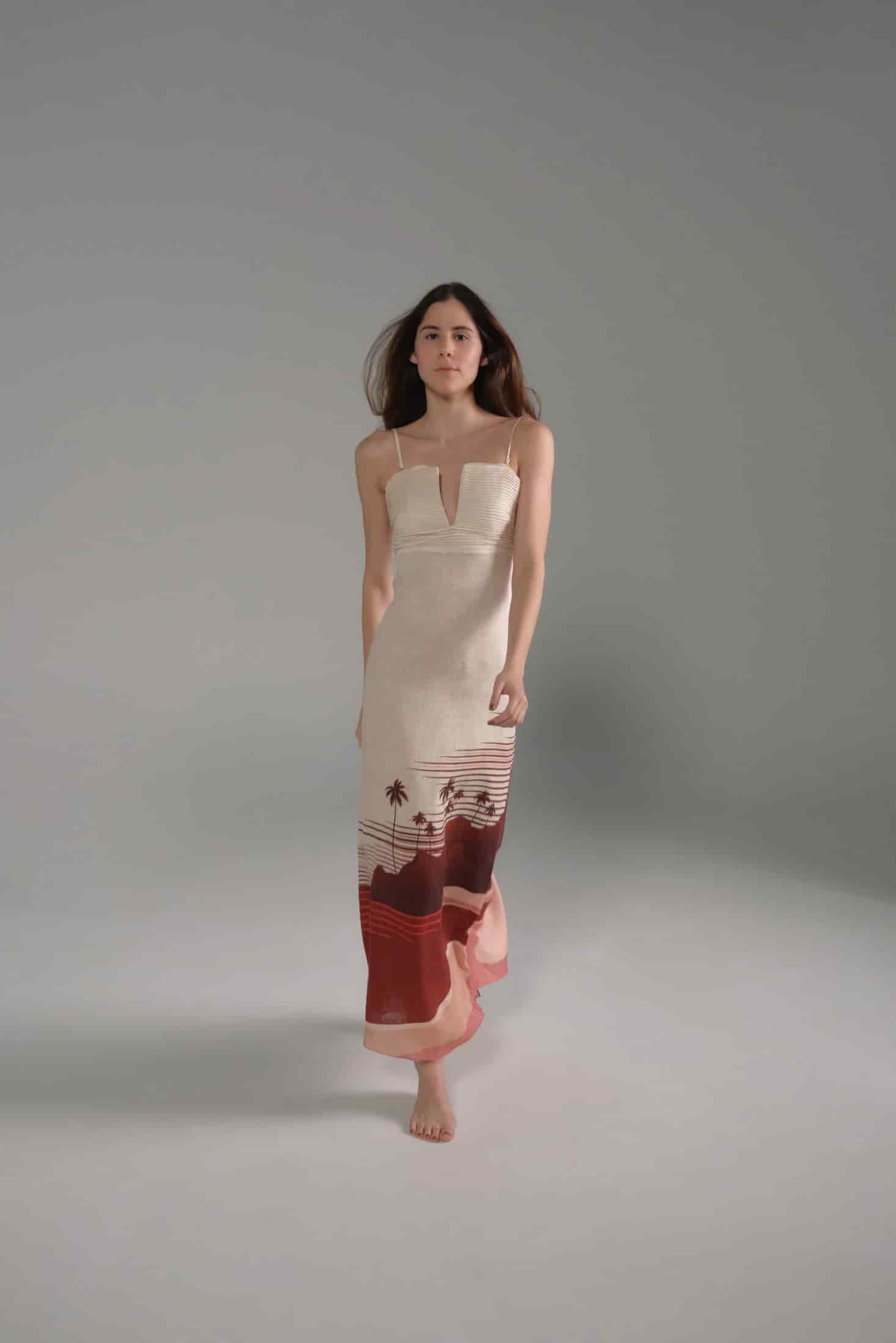 Antigüa Linen Midi Dress / Red Tropical Landscape - miniatura 1