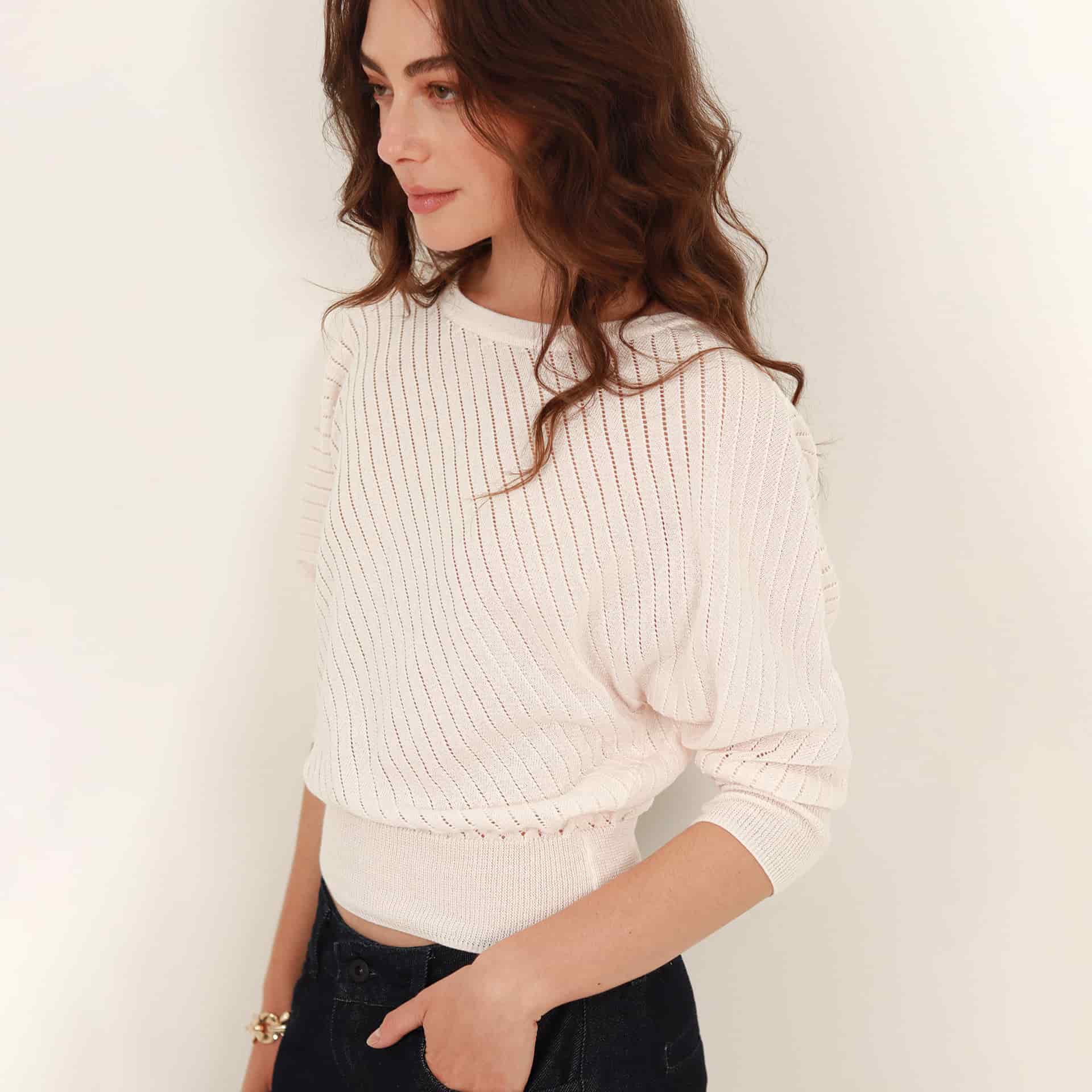 Sweater relajado cuello redondo manga amplia - miniatura 12