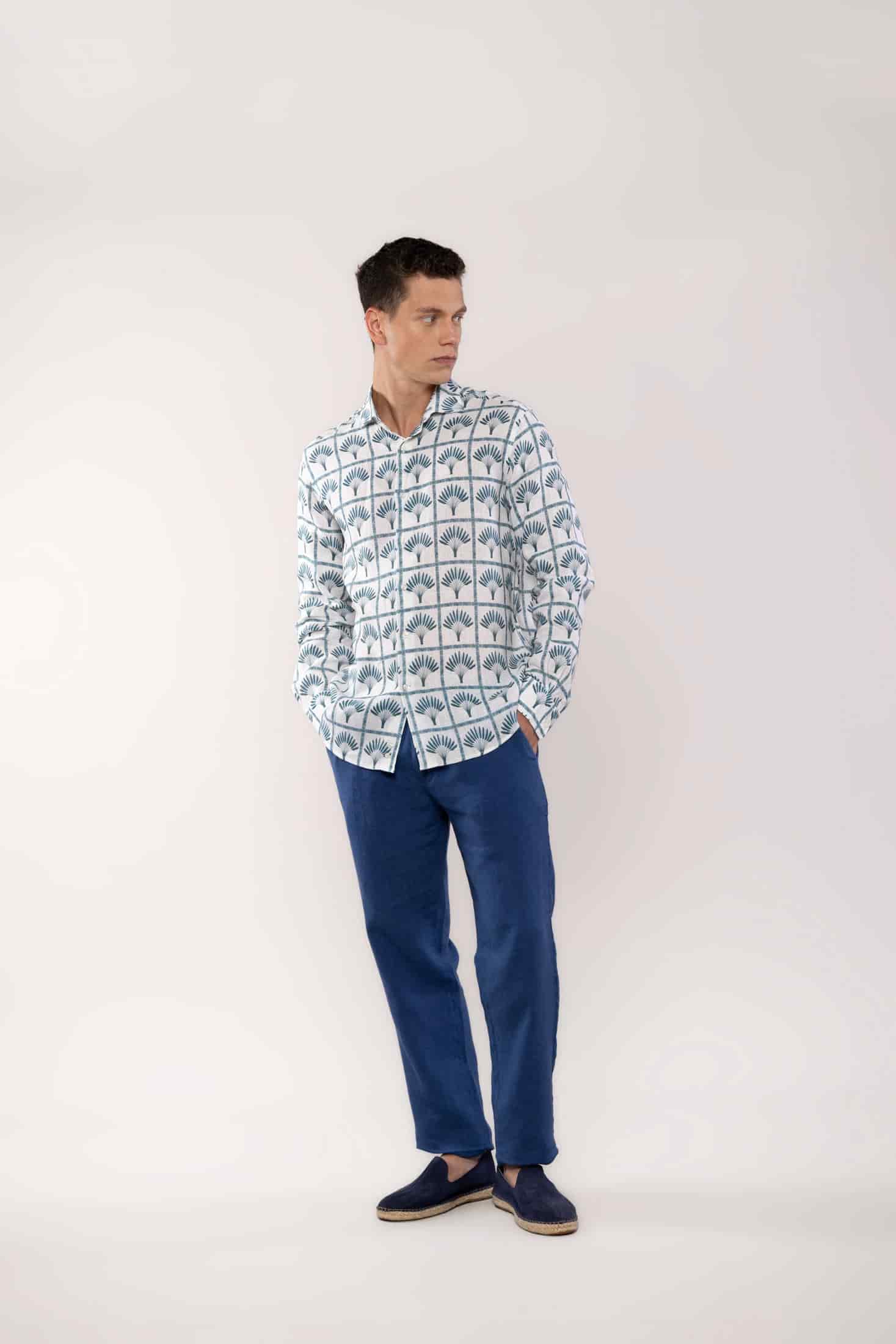 Men's linen shirt navy palmar - miniatura 4