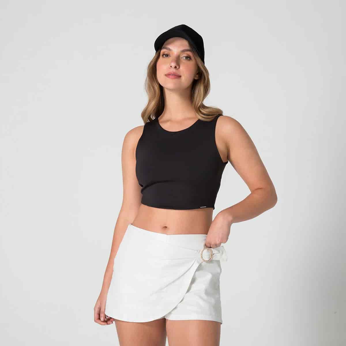 Blusa Crop Top Slim Manga Sisa Nova - miniatura 1