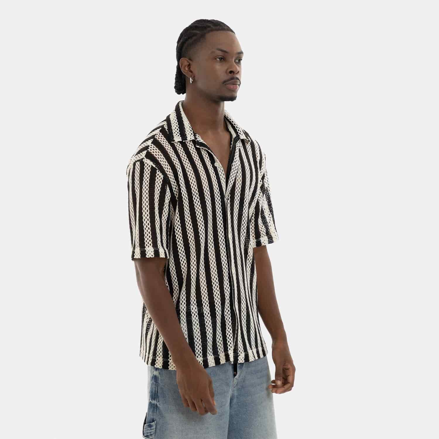 Mesh Striped Shirt Black - miniatura 6