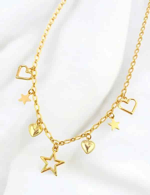 Collar Mini Dijes Estrellas Y Corazones Dorado - miniatura 1