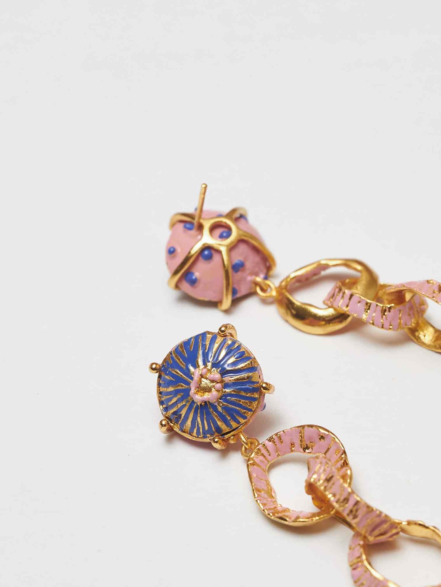 LONG EARRINGS BLUE-PINK HATS - miniatura 3