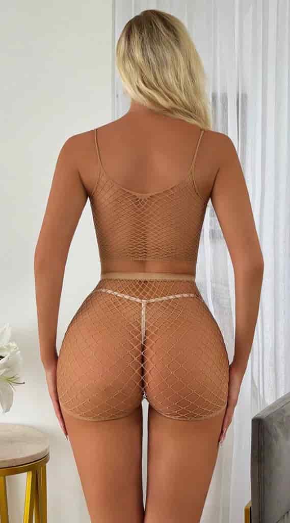 Conjunto Malla Nude Body Net Top y Short Cintura Alta SH-7397 - miniatura 3