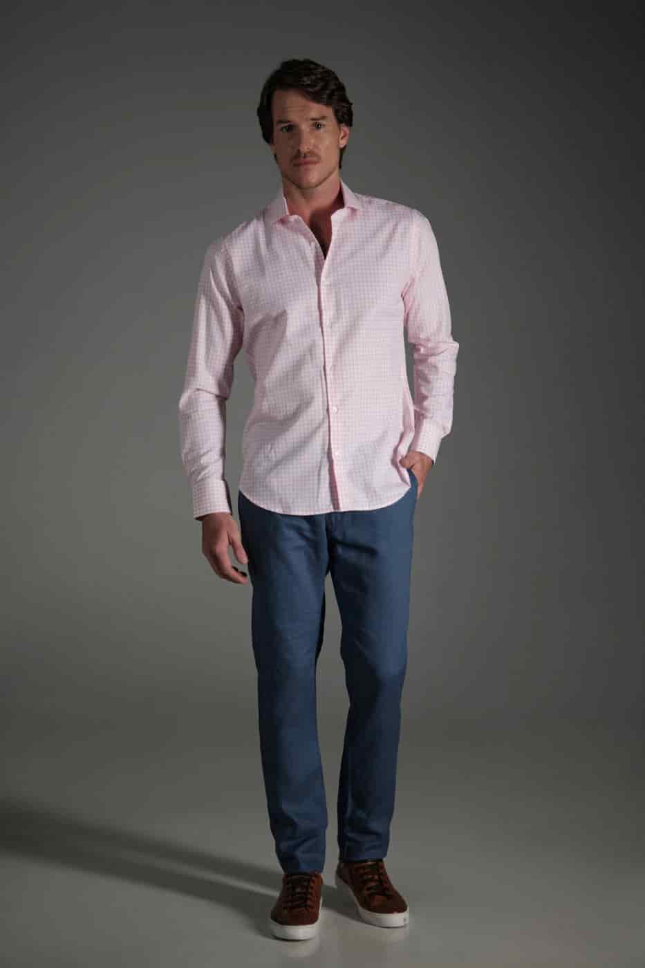 Pantalón Slim Lino Azul Medio - miniatura 3