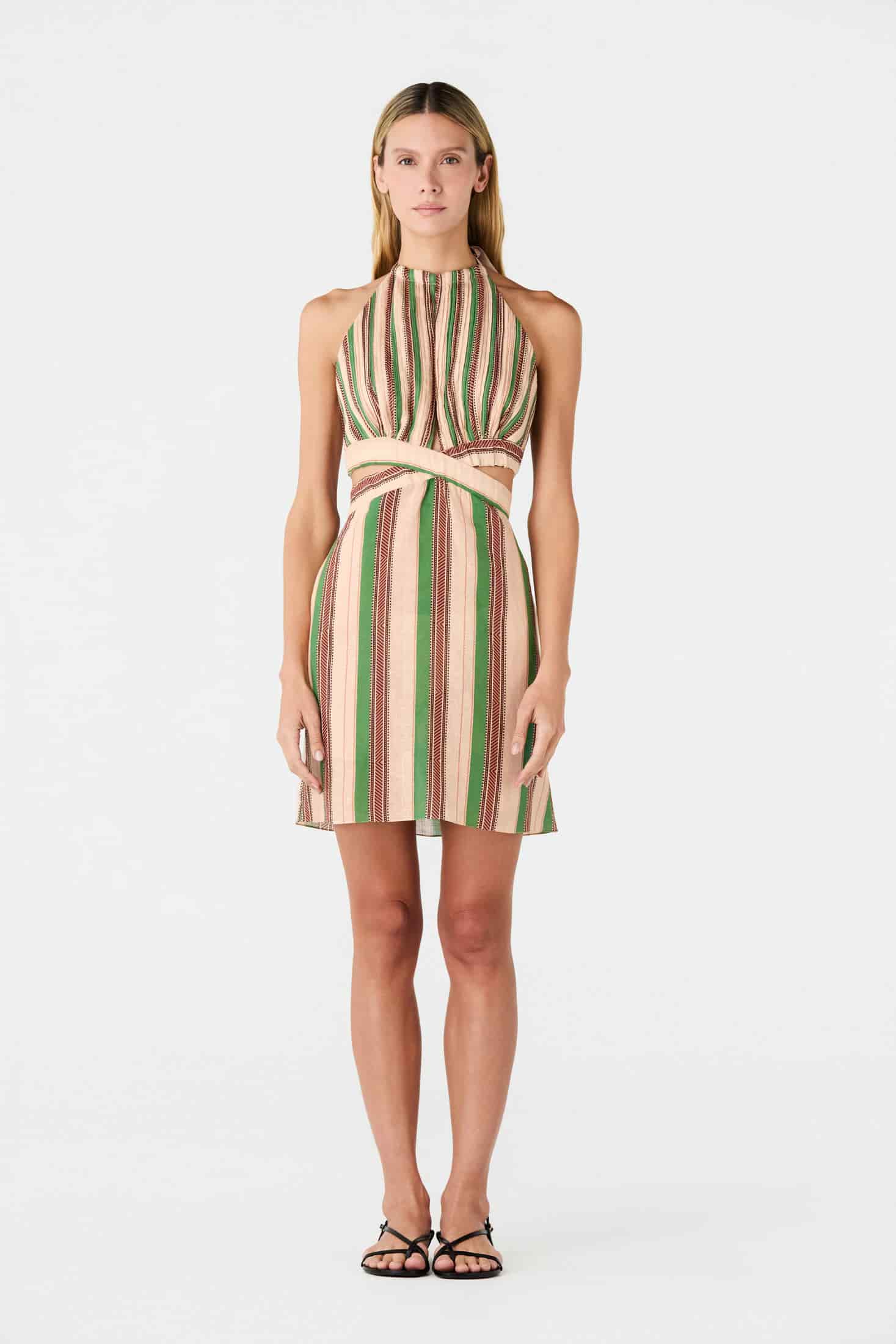San Agustín Linen Mini Dress / Green Artisanal Stripes - miniatura 2