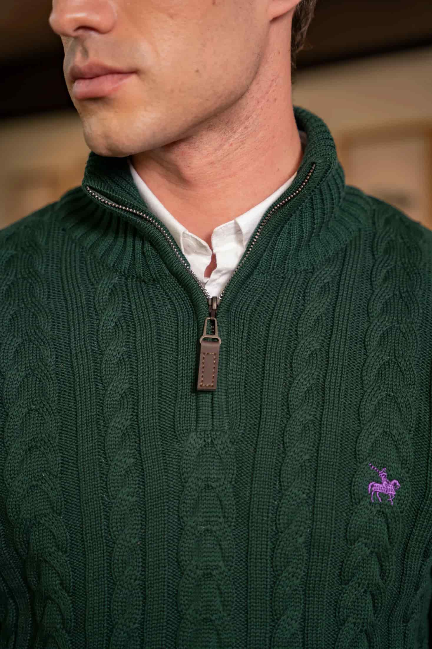 Suéter Halfzip Trenzado Rib Hombre Verde Pino - miniatura 7
