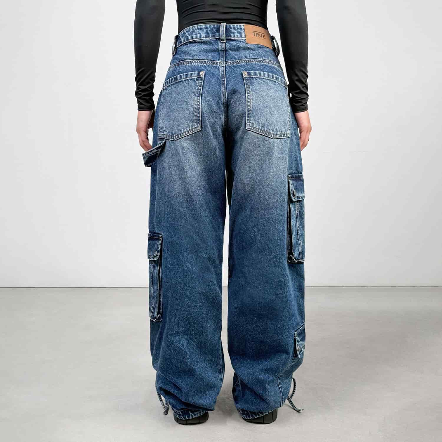 Cargo Multi-Pocket Denim Pants - Deep Blue - miniatura 3