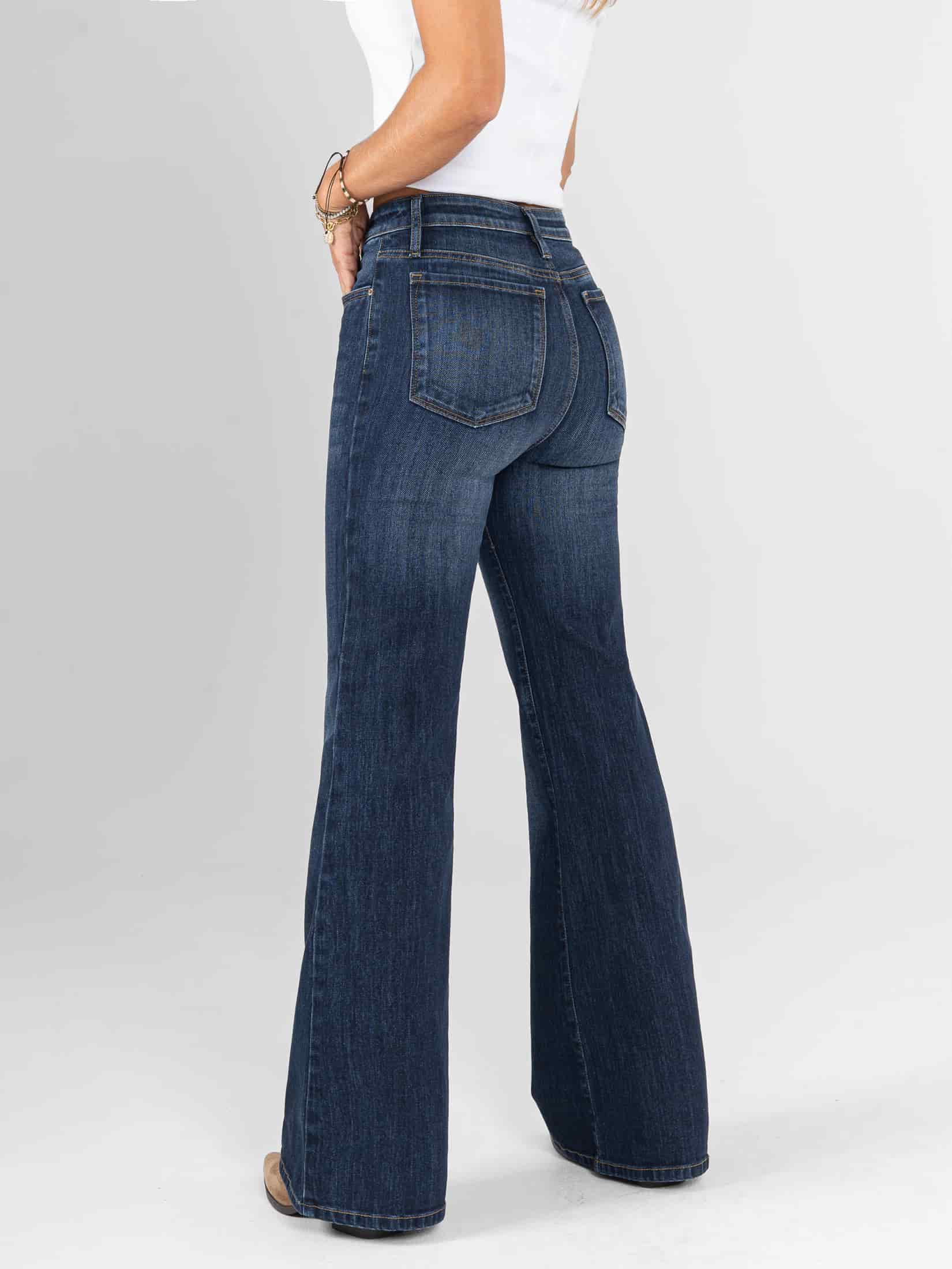 Ref: 066266 Jean flare stretch, bota ancha, tiro alto, tono azul medio oscuro. - miniatura 2