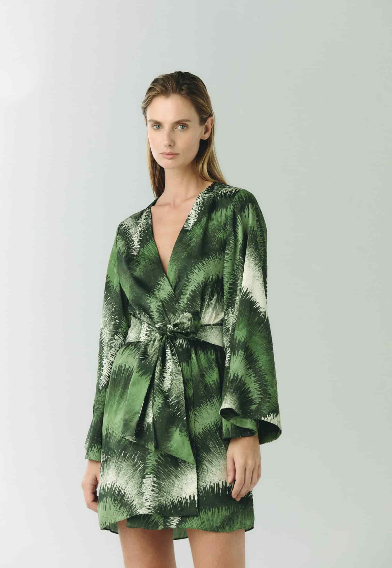 Joaquina Silk Jacquard Mini Kaftan / Green Brushed - miniatura 4