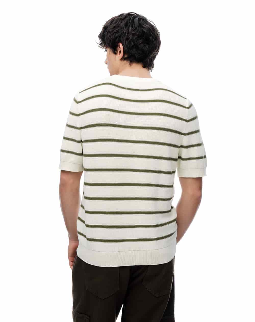 Camiseta manga corta regular tejido de punto rayas hombre - miniatura 2