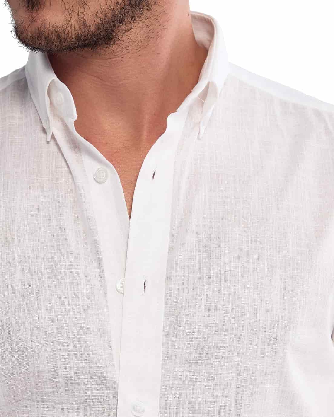 Camisa Manga Larga 100% Algodón tipo Lino Blanca - miniatura 2