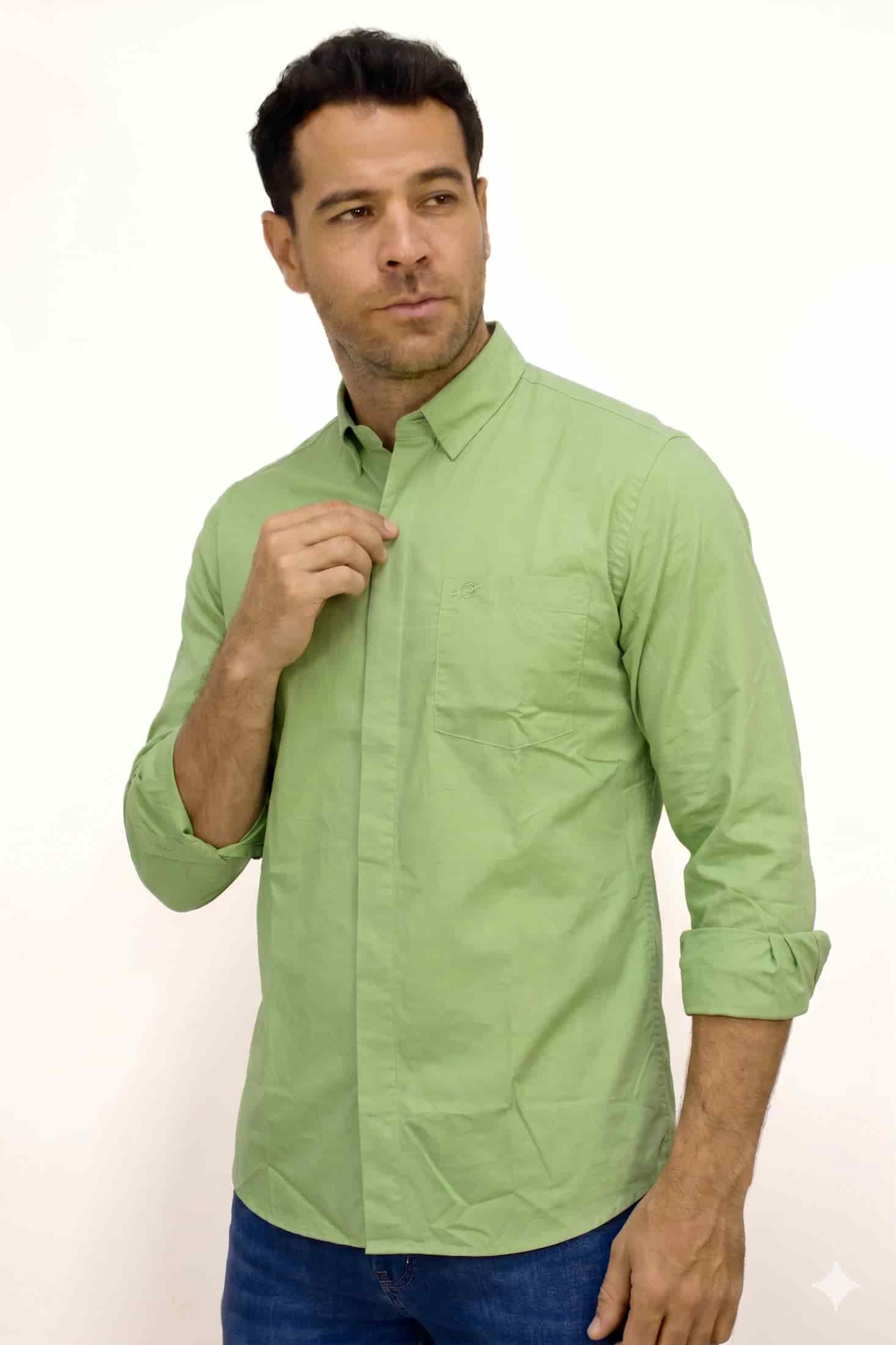 Camisa Manga Larga Verde Para Hombre - miniatura 1