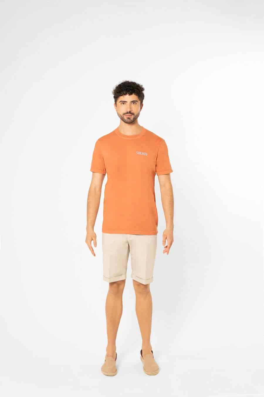 Men's cotton t-shirt four orange stamps - miniatura 2