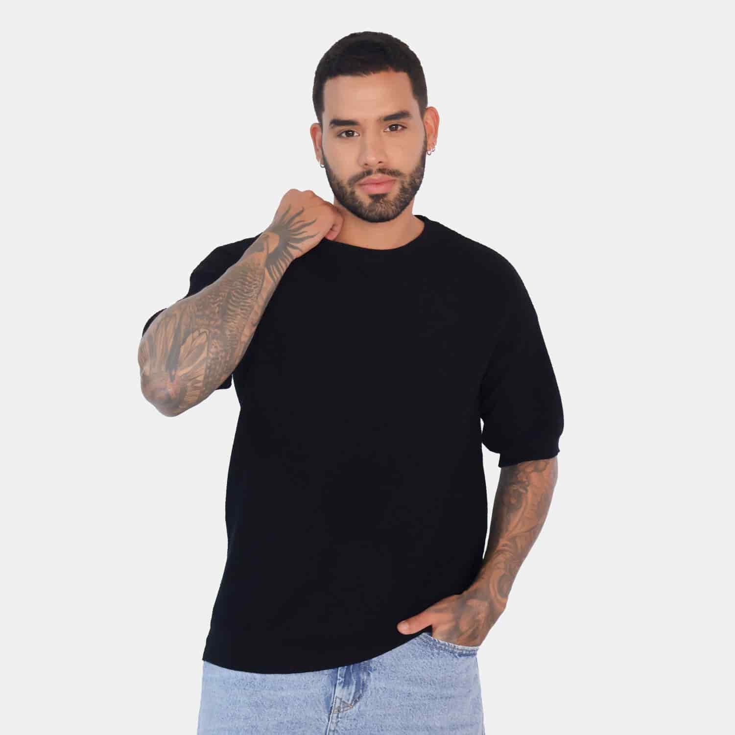 Textured Knit Tee Black - miniatura 1