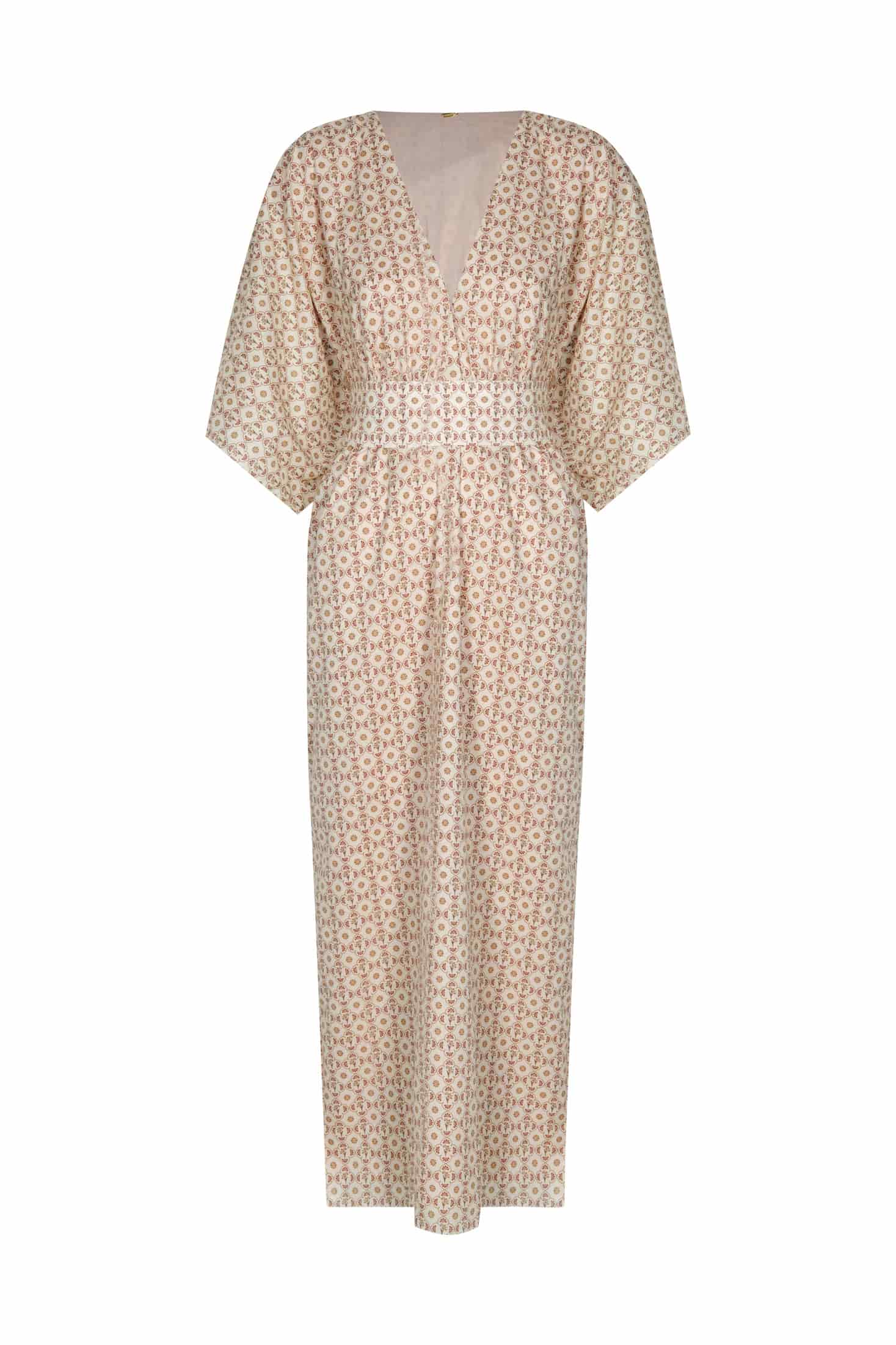 Topacio Bio Cotton Maxi Dress / Beige May Flower - miniatura 1