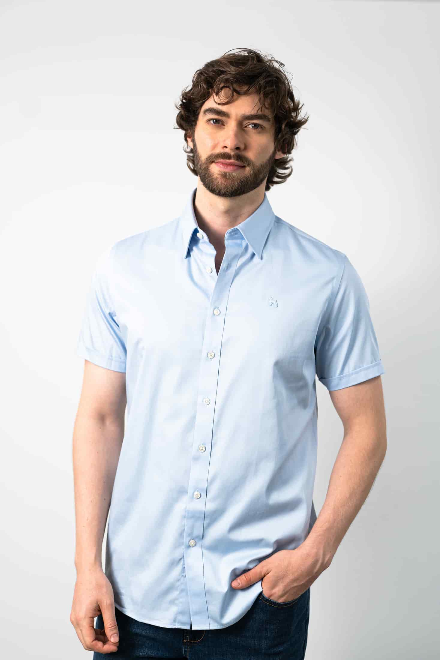 Camisa Manga Corta Azul Celeste - miniatura 3