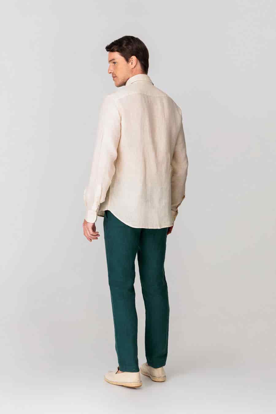 Men's linen shirt beige basic - miniatura 3