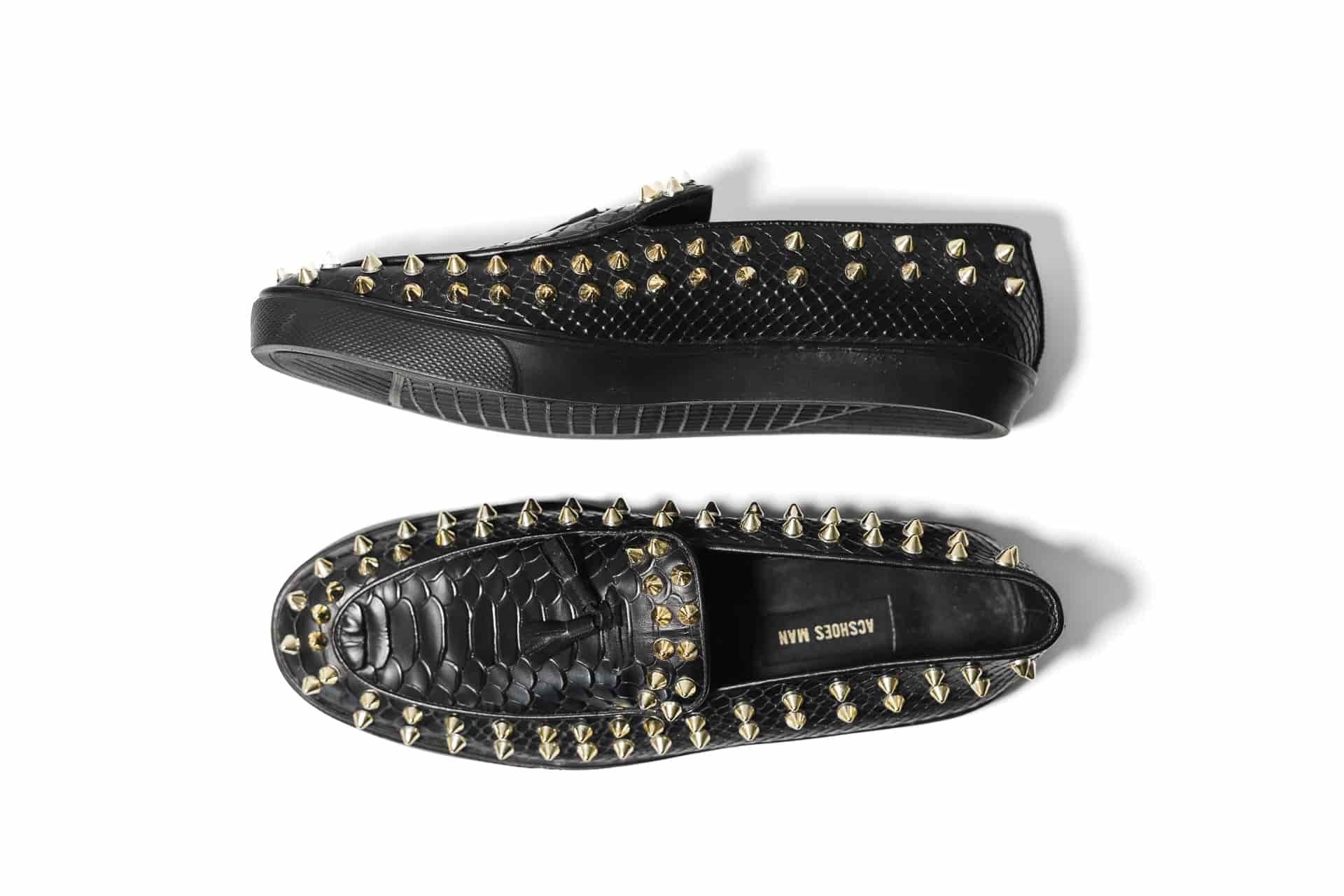 Loafers Python negro tennis puyas doradas - miniatura 2
