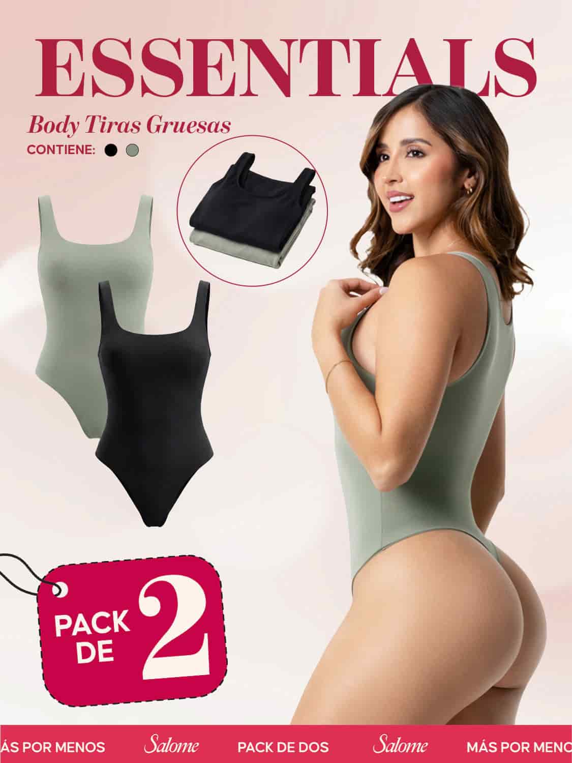 Paquete x2 Body Tiras gruesas, Escote Redondo, Control de Abdomen | Salome 5001 - miniatura 3