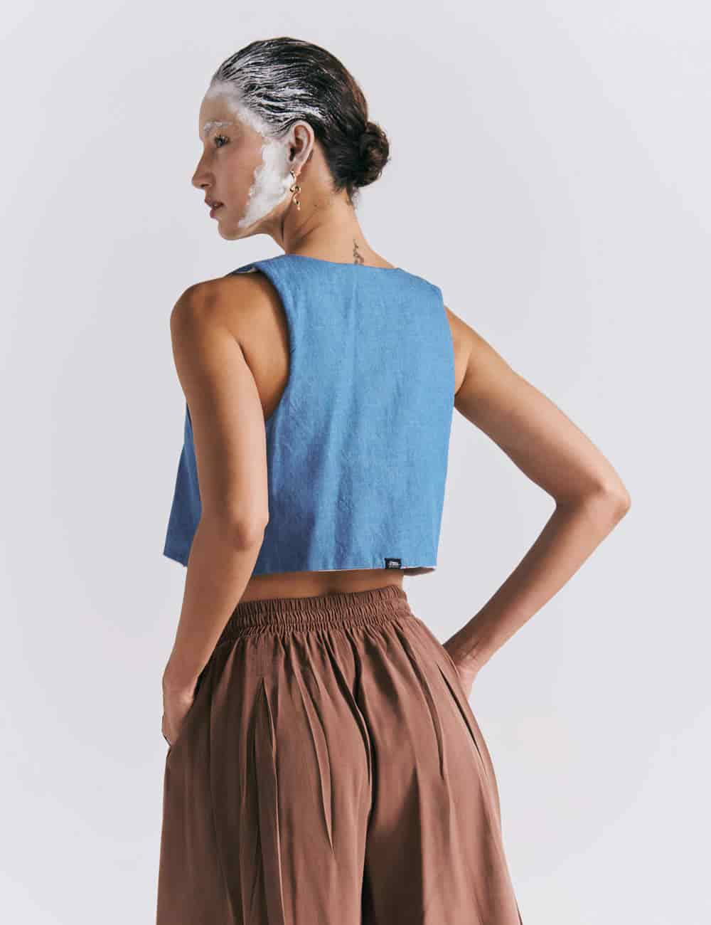 Chaleco Escote en Pico  Grecia blanco+azul+rojo Mujer - miniatura 2