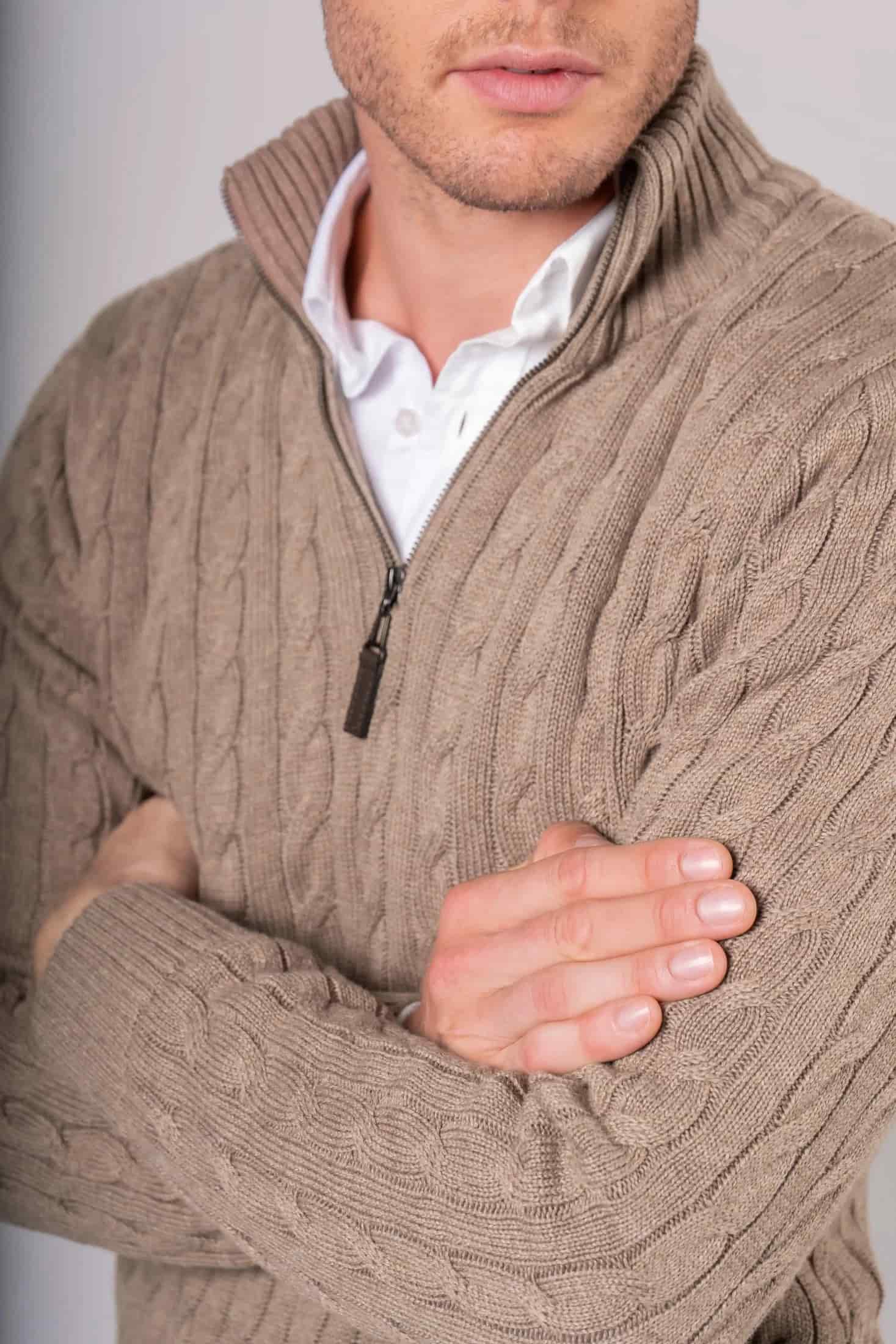 Suéter Halfzip Trenzado Hombre Camel - miniatura 2