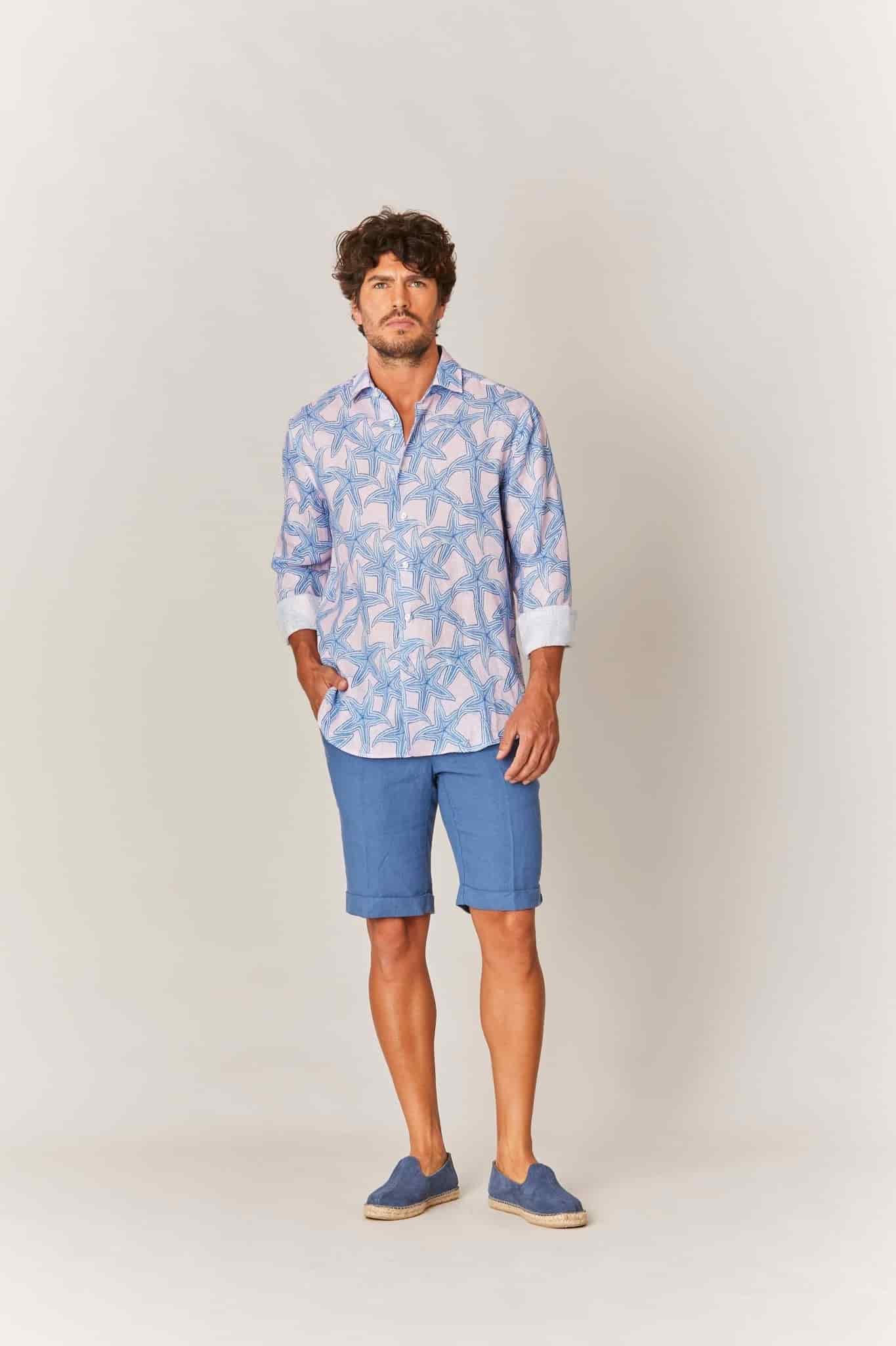 Men's linen shirt pink stella - miniatura 2