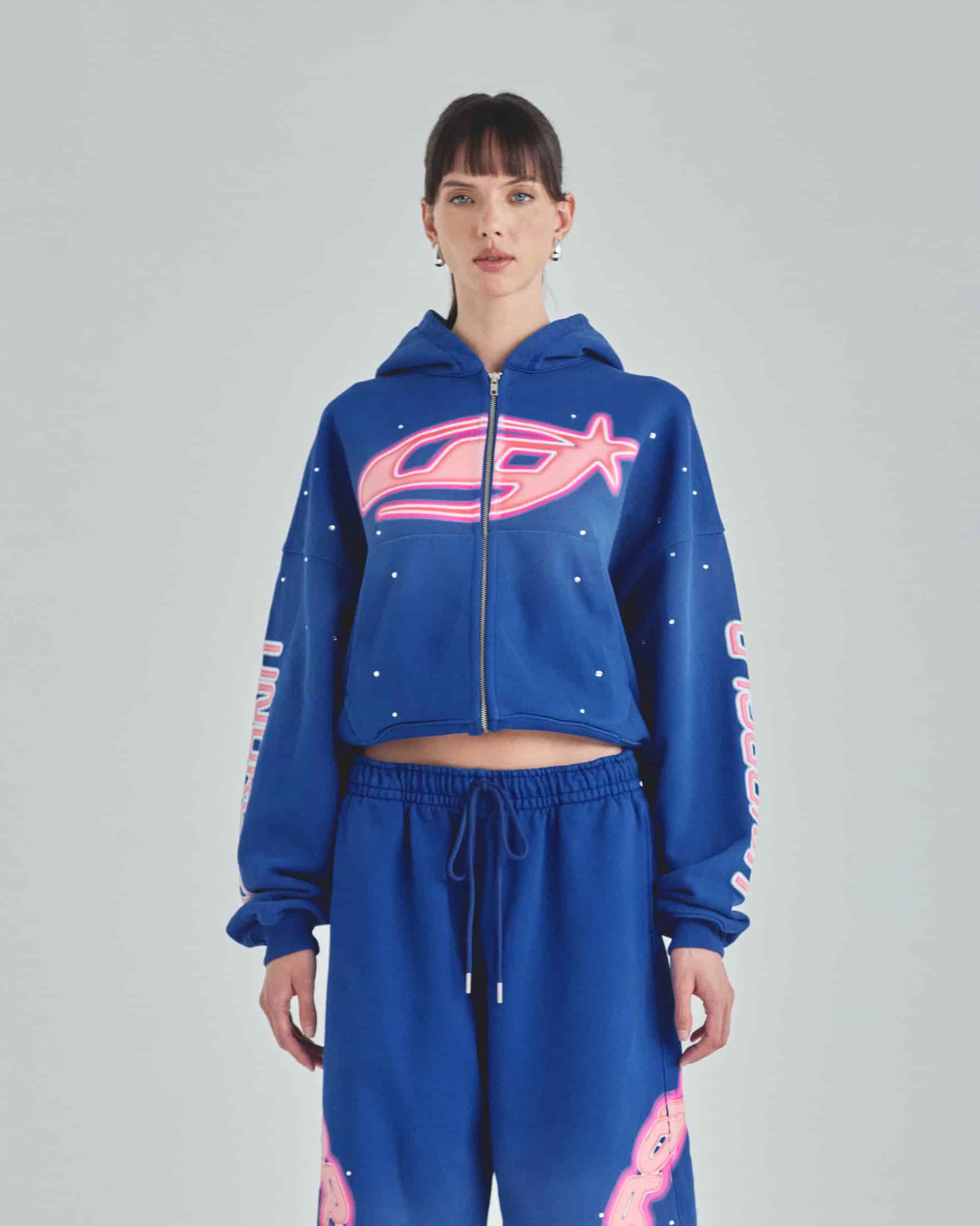 W Act 1 Neon Zip Up Boxy Fit Hoodie Electric Blue - miniatura 2