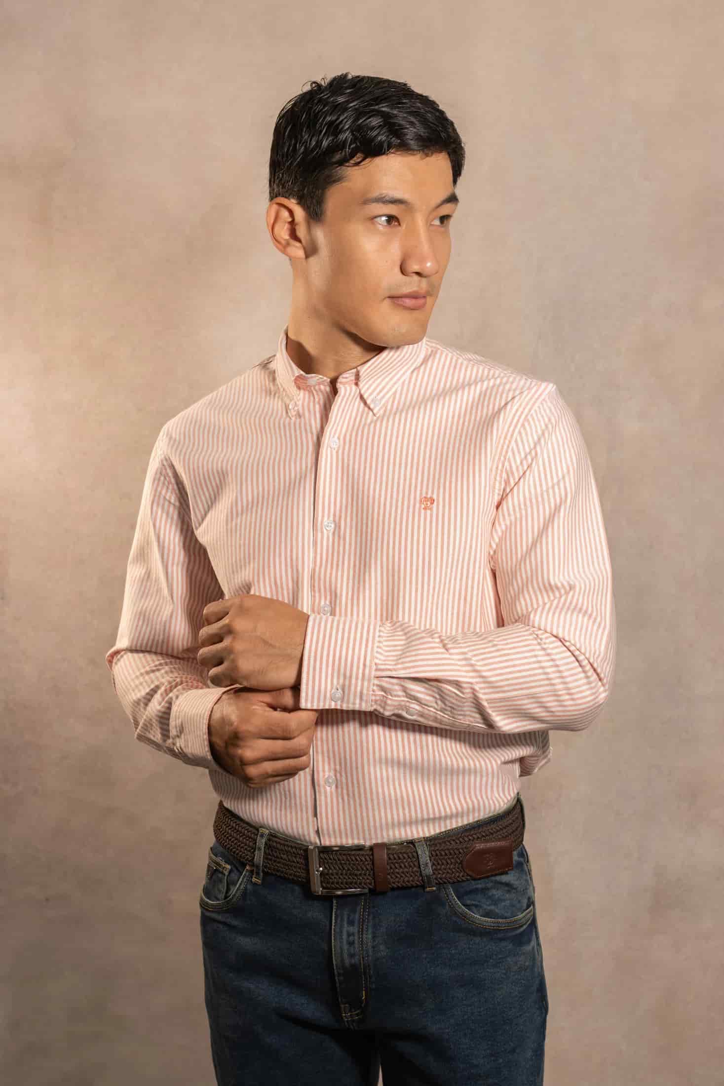 Camisa Antimanchas Oxford Rayas Coral - miniatura 1
