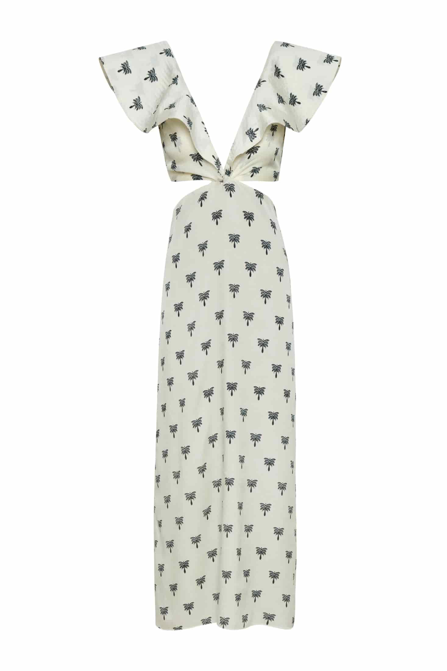 Quetzal Martellato Silk Midi Dress / Ivory - Black Polka Palms - miniatura 1