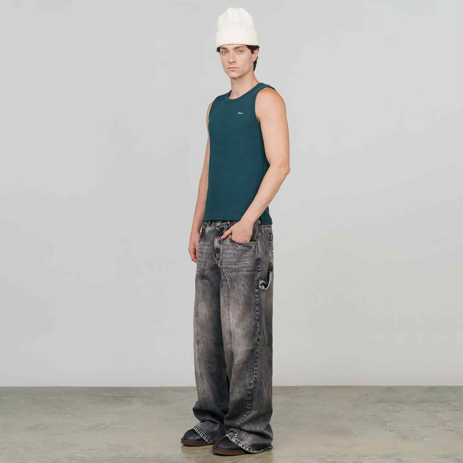 Textured Sleeveless T-Shirt - Pine Green - miniatura 5