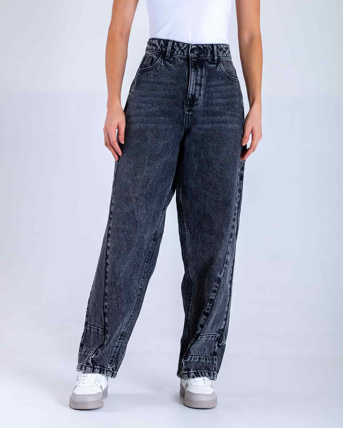 Jean barrel negro para mujer - miniatura 1