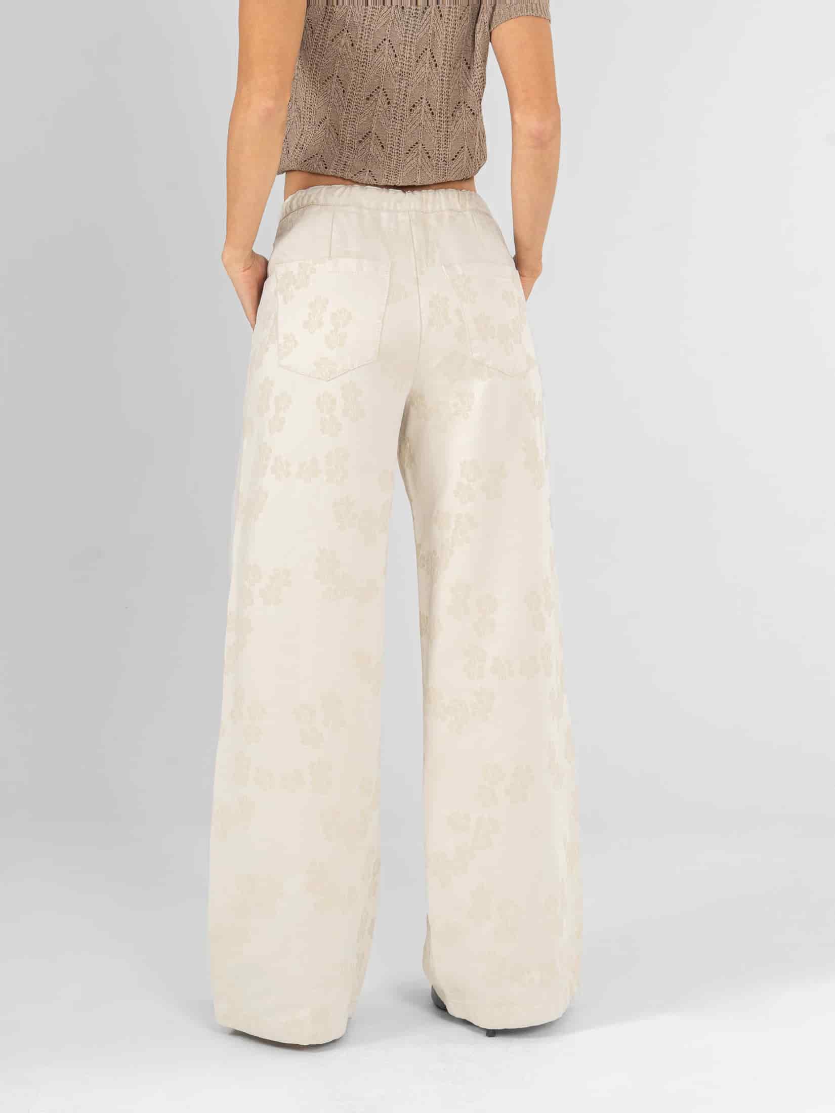 Ref: 0620407 Pantalón mom flare, rígido, tiro alto, detalle de tela bordada, pretina resortada,  tono natural - miniatura 2