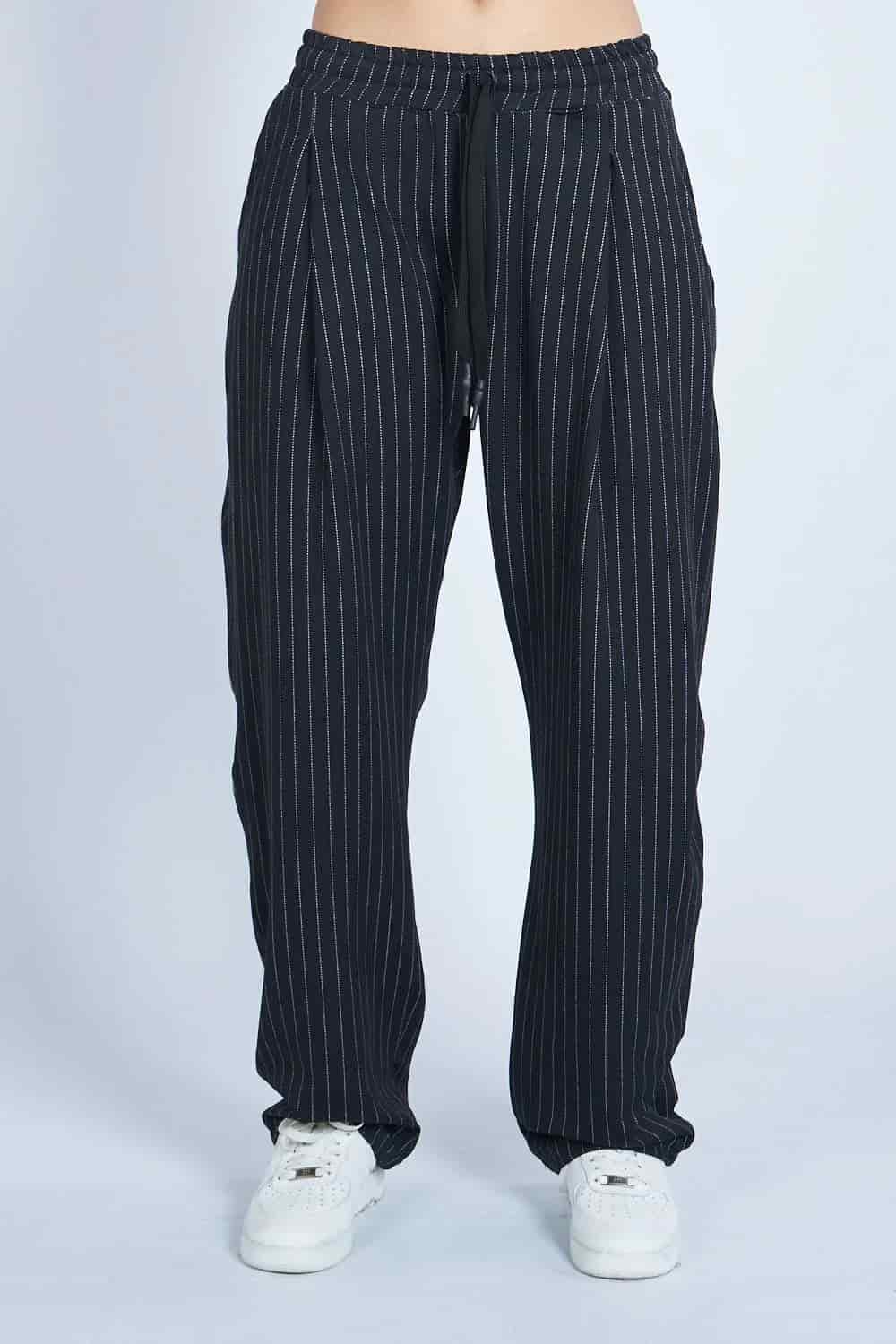 Pantalón jogger balloon raya tiza con prenses Negro - miniatura 2