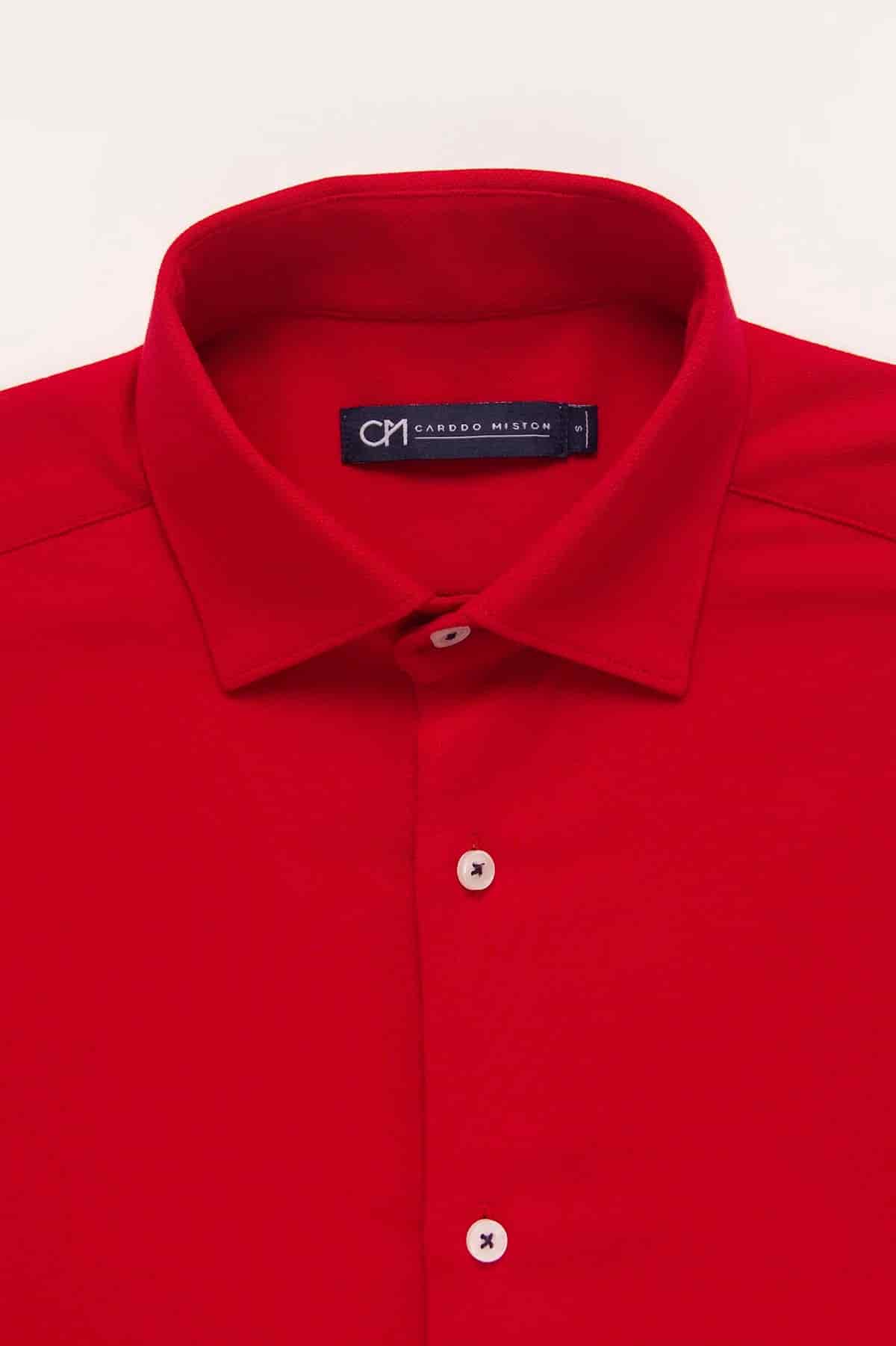 Camisa Piqué Botón Contraste Algodón Rojo - miniatura 2