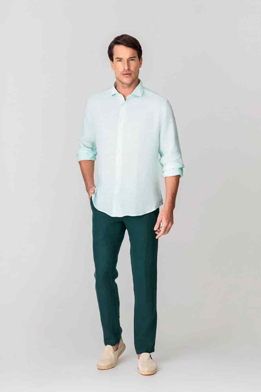 Men's linen shirt light turquoise - miniatura 2