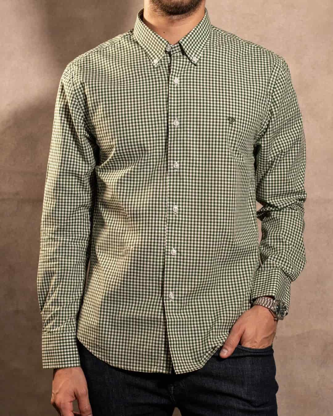 Camisa Antimanchas Popelina Cuadros Verde Oscuro Lugano - miniatura 4