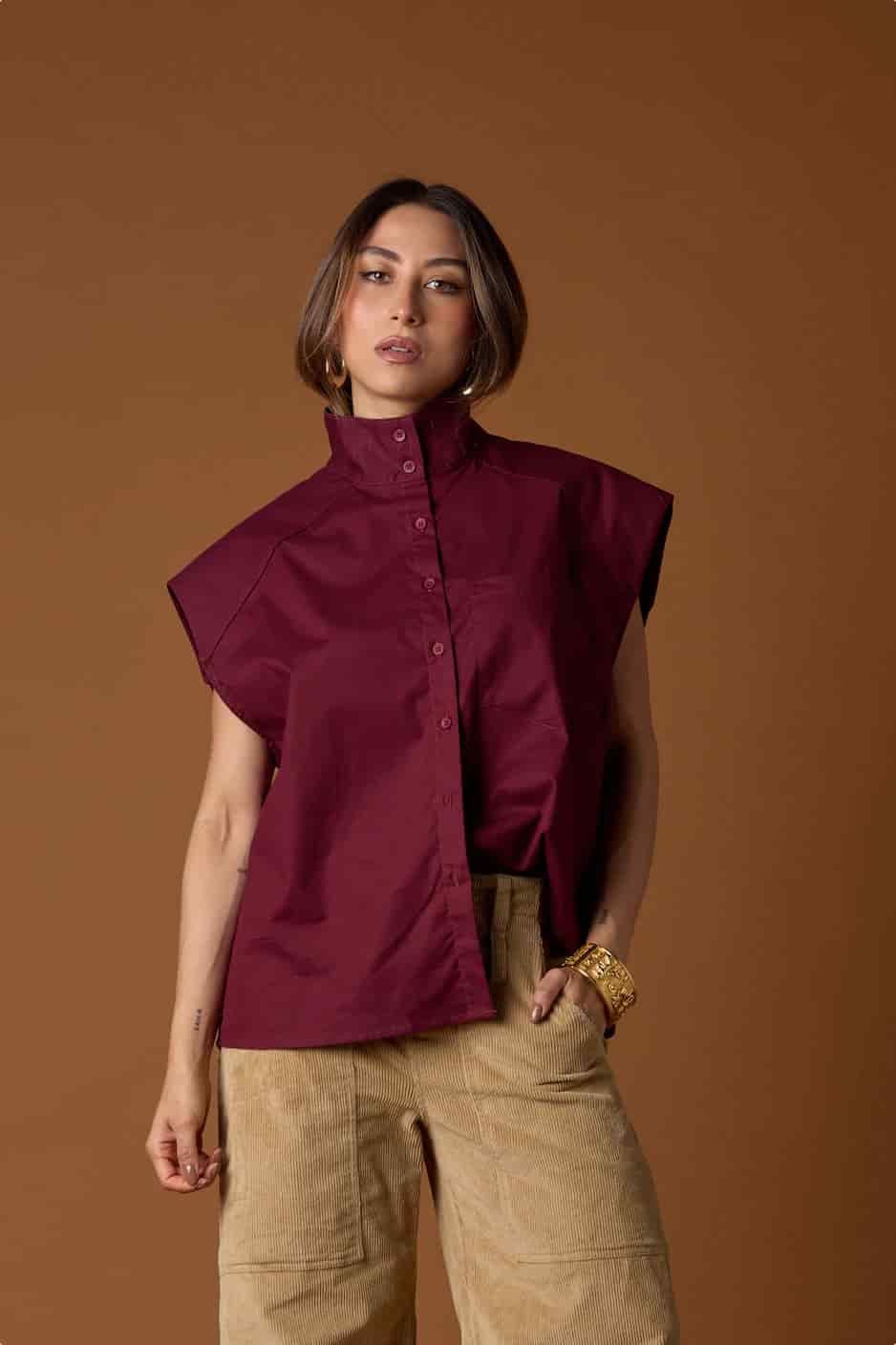 Tinto Funnel-Neck Shirt | Vino - miniatura 1