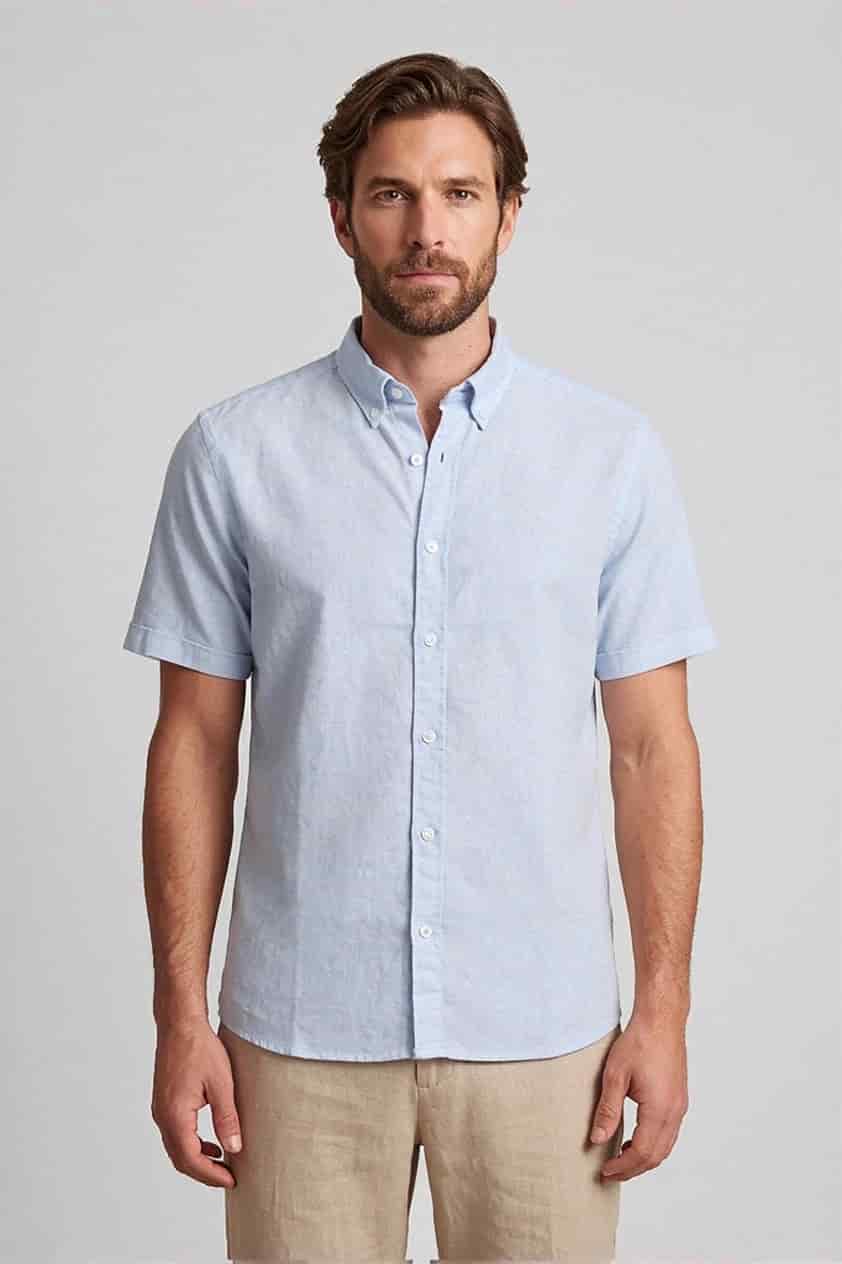 Camisa en lino y algodón manga corta para hombre Jon Sonen 017225037 - miniatura 3