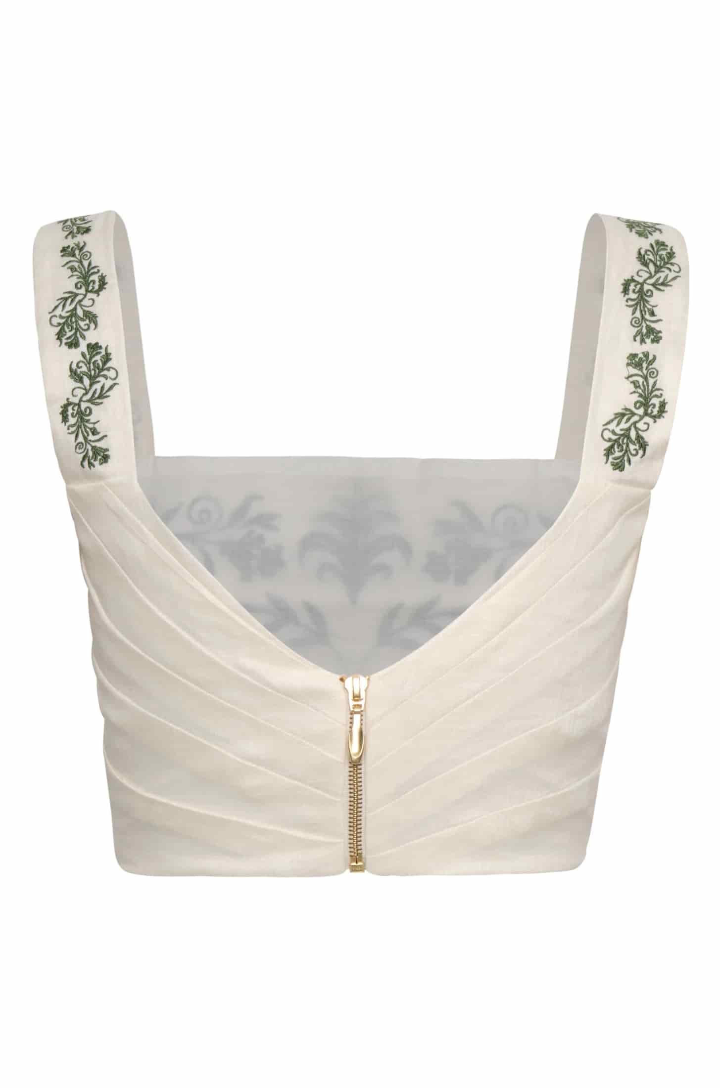 Marimba Embroidered Linen Top / Ivory Green Buganvilias - miniatura 3