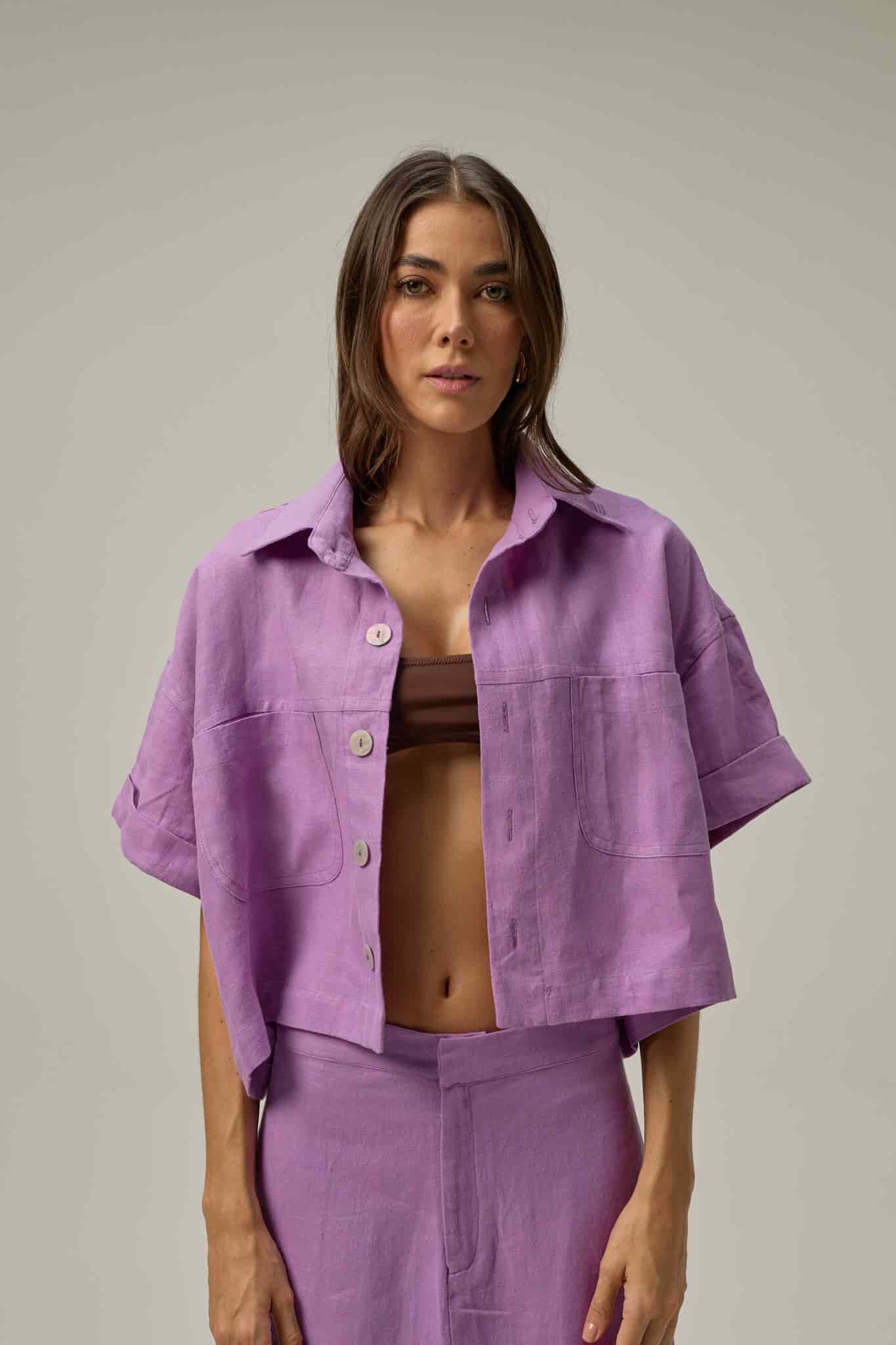 Camisa Rise de lino | Morado - miniatura 1