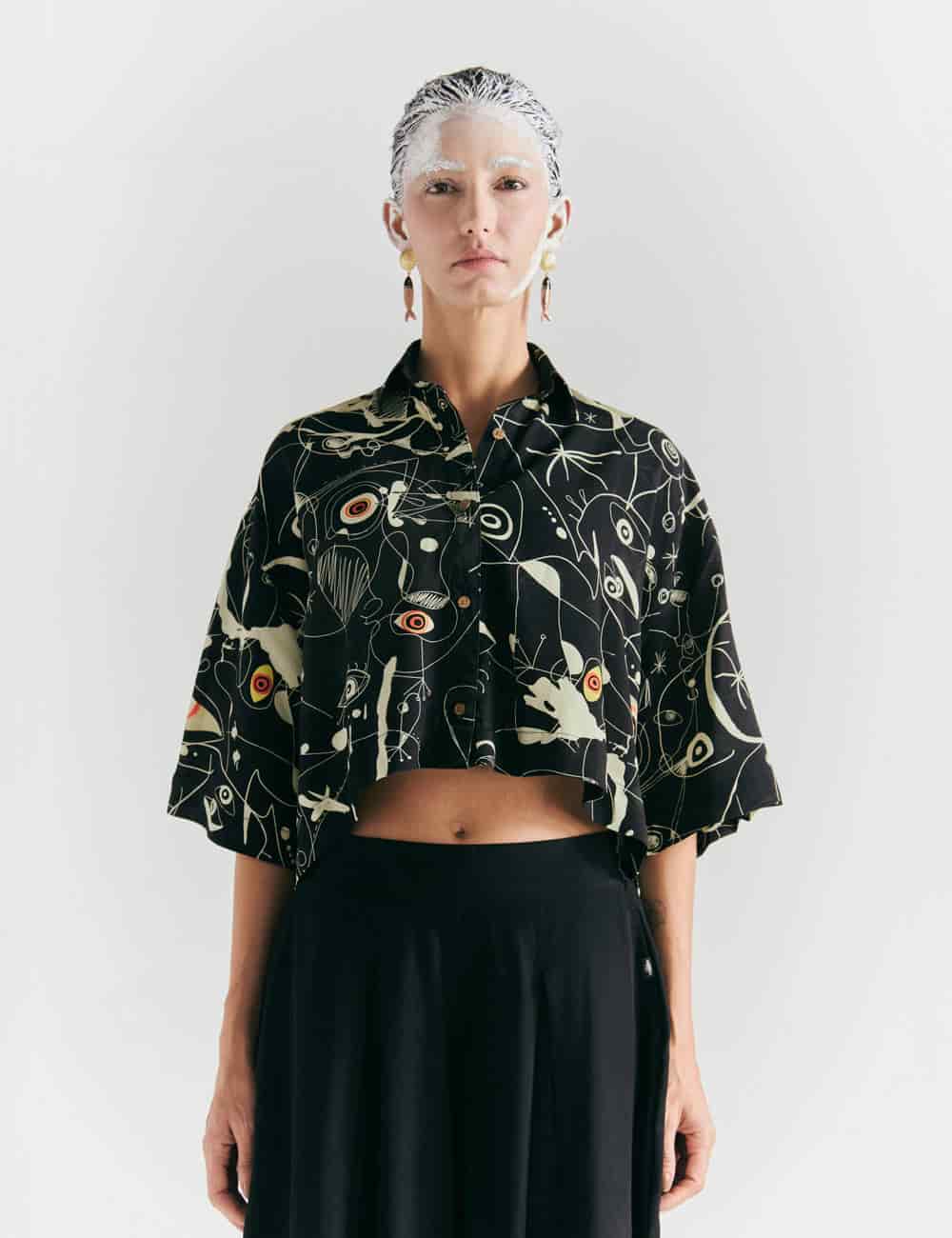 Camisa Oversize Ferra negro + crudo Mujer - miniatura 1
