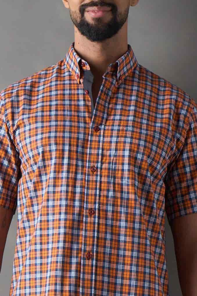 Camisa manga corta a cuadros naranja - miniatura 3