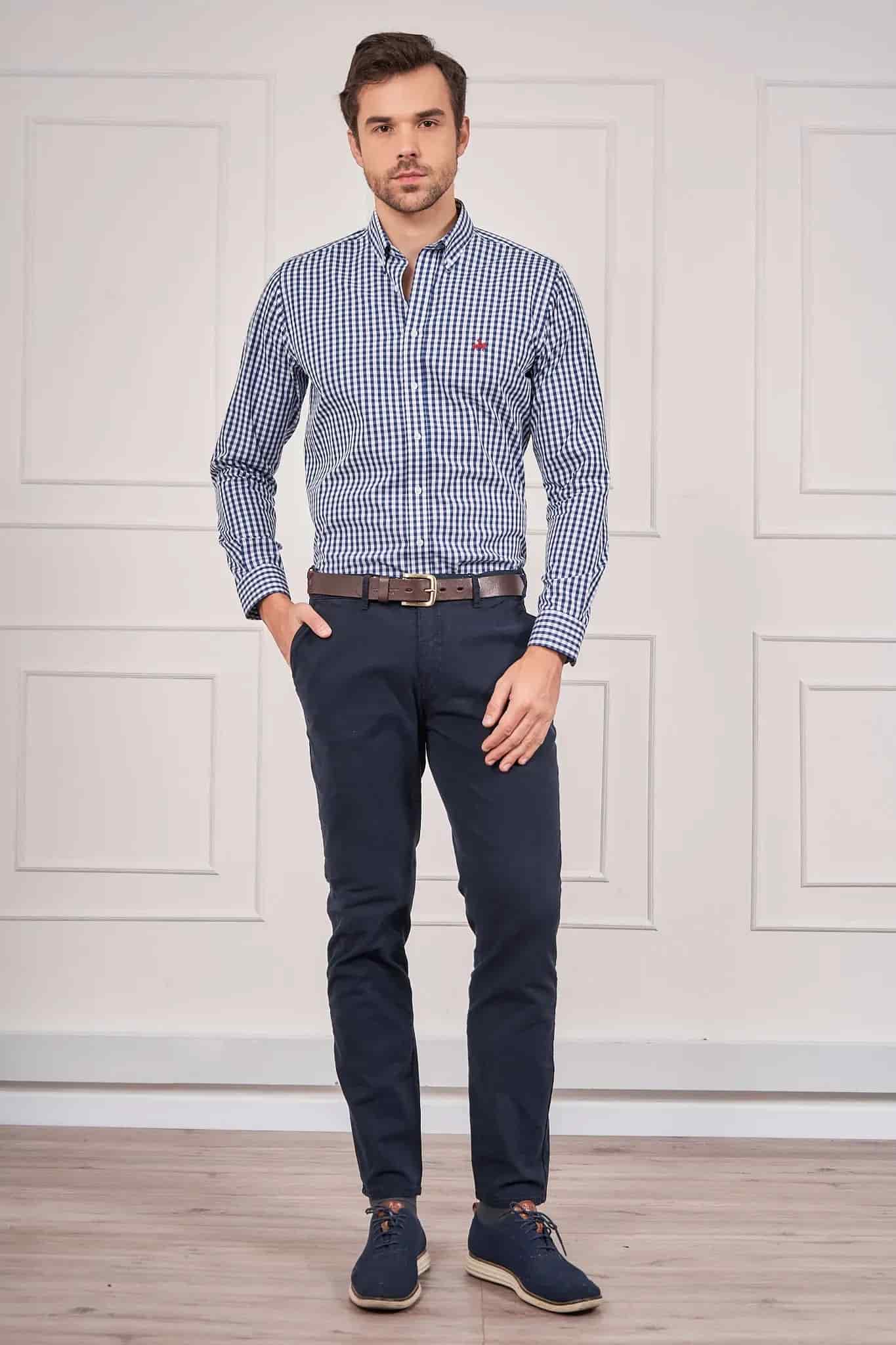 Camisa cuadros Hombre Azul Oscuro - miniatura 3
