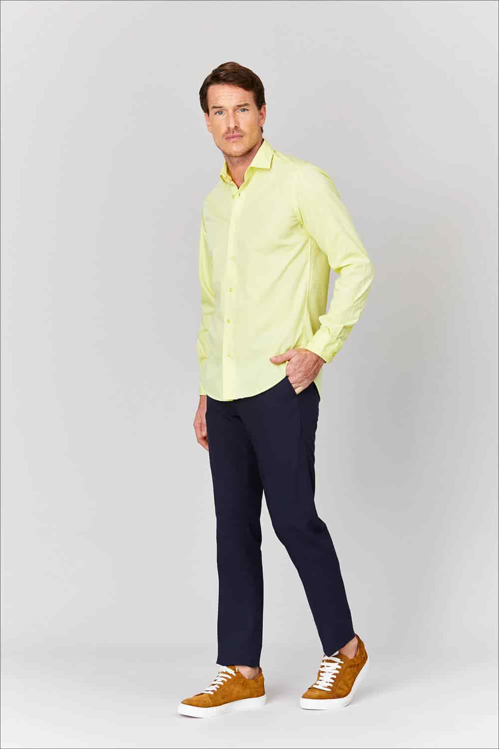 Men's basic yellow cotton muslin shirt - miniatura 1