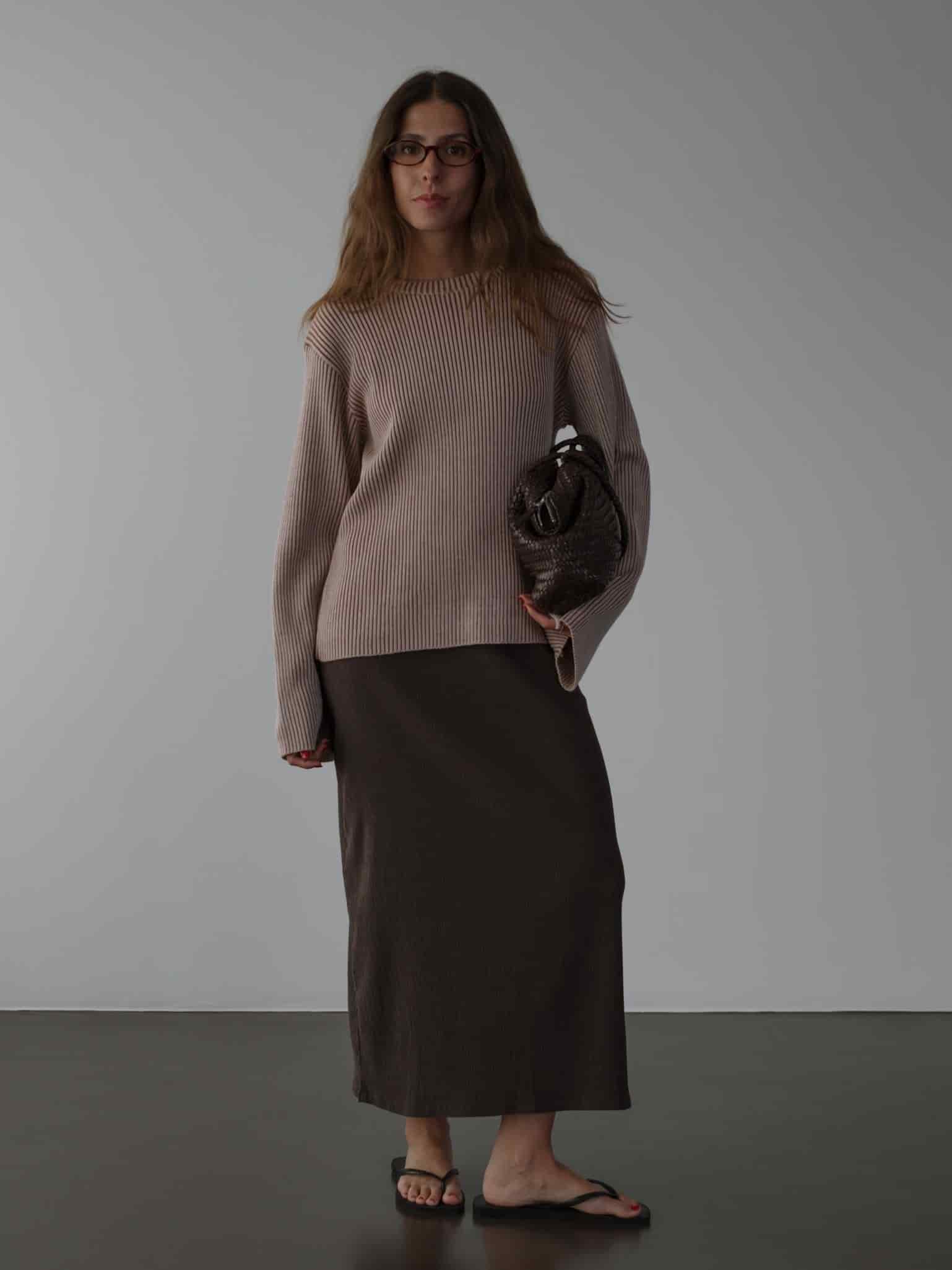 CHUNKY RIB SWEATER - NATURAL & BROWN - miniatura 8