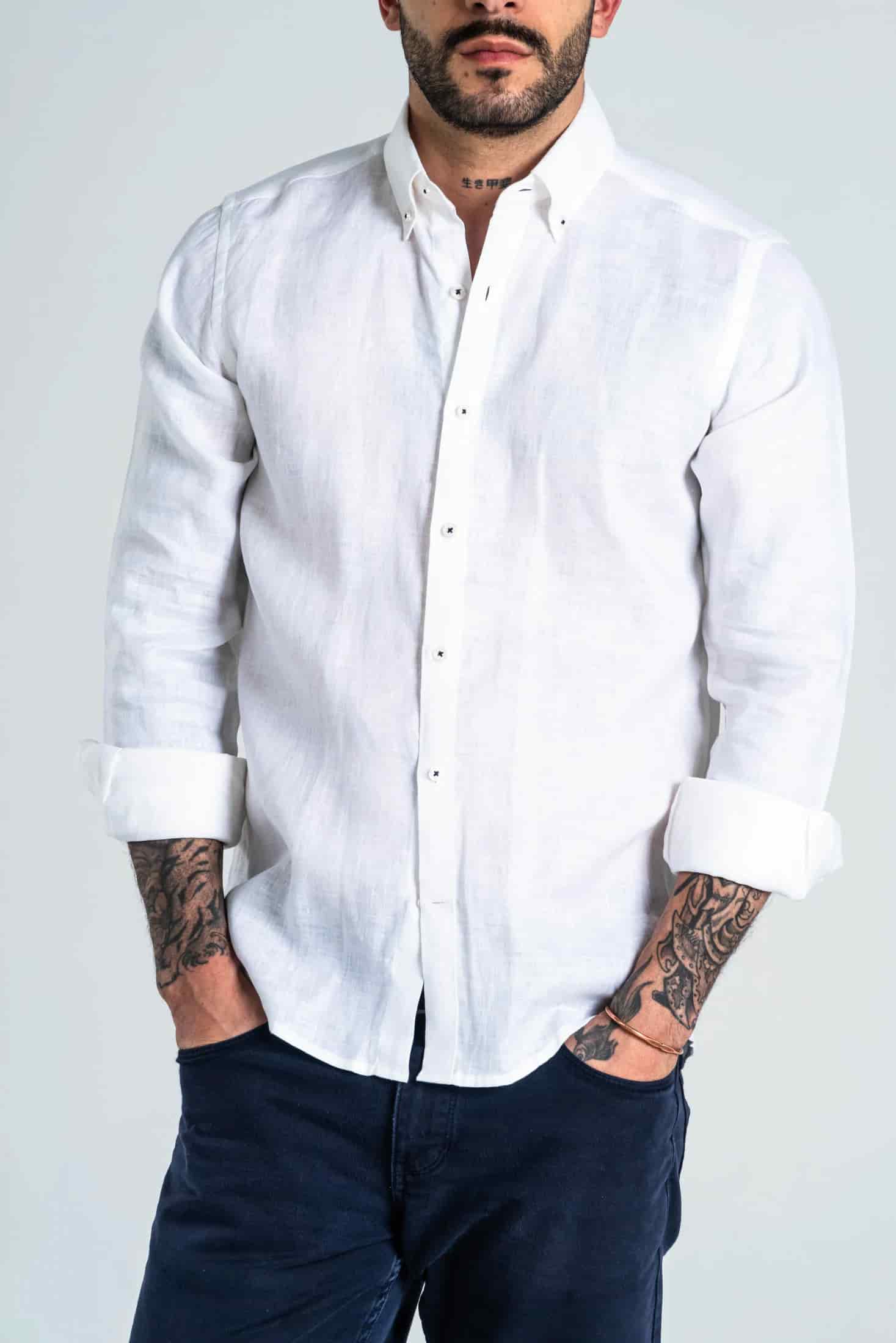 Camisa Botón Contraste Lino Blanco - miniatura 2